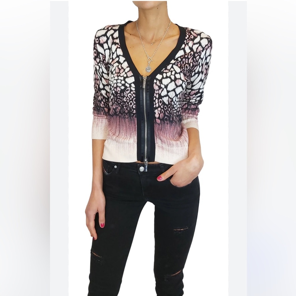 Karen Millen Zippered V Neck Cardigan size 3/ M/L